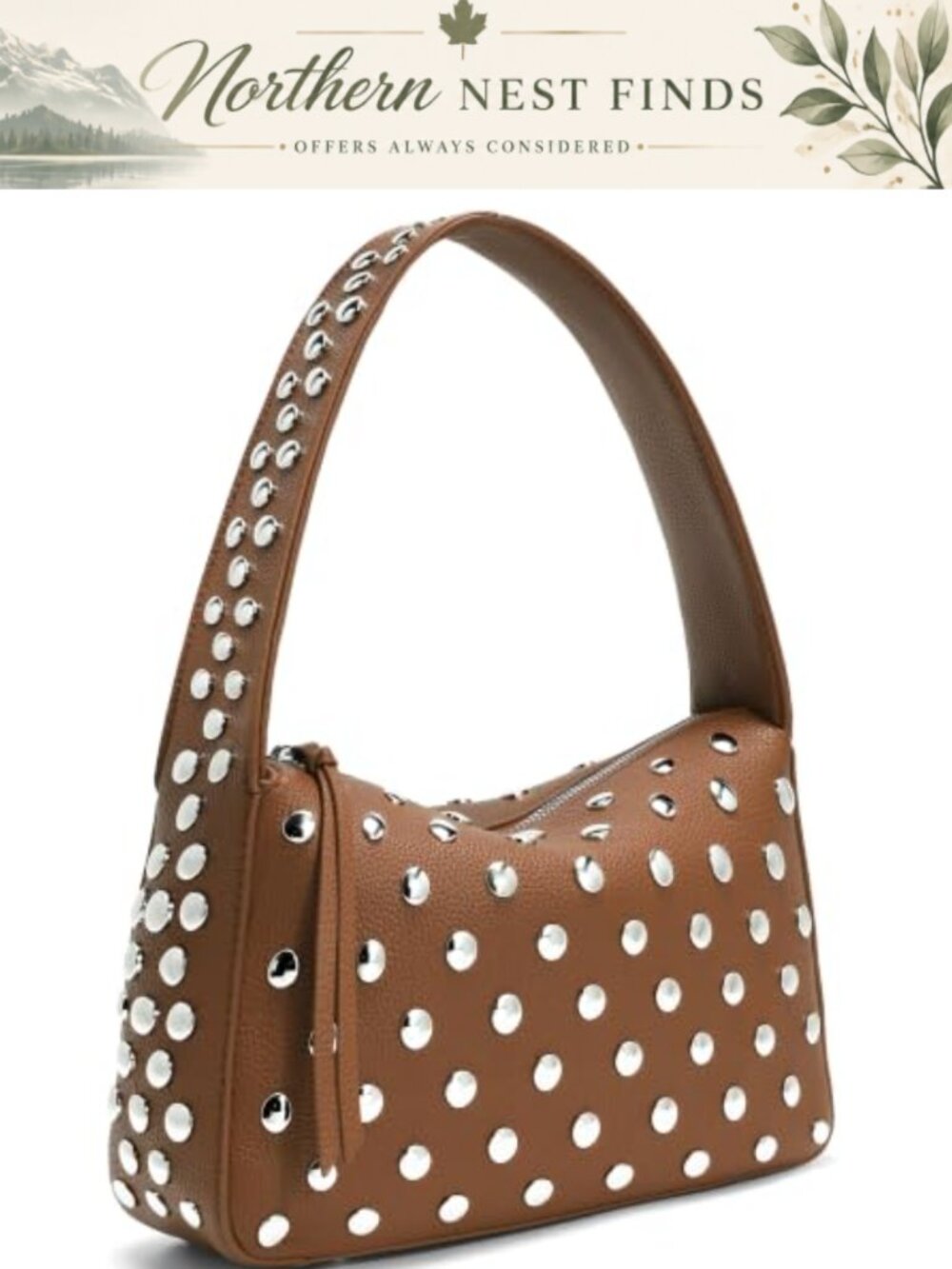 Studded Vegan Leather Shoulder Bag for Women Daily & Party Use
